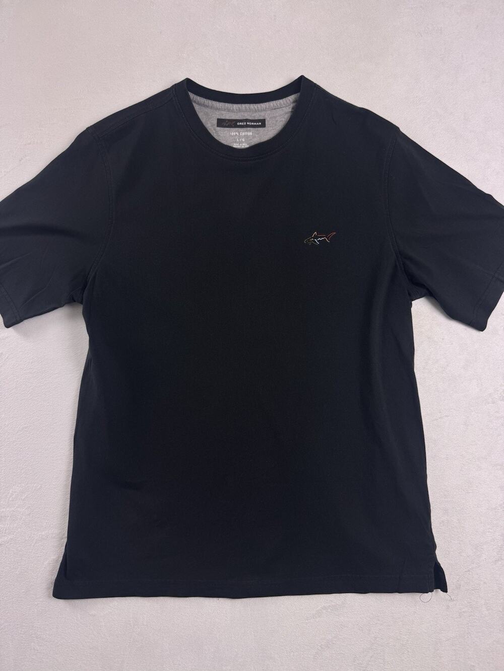 Greg Norman Mens Black 100% Cotton Embroidered Shark Logo T-Shirt Size Large